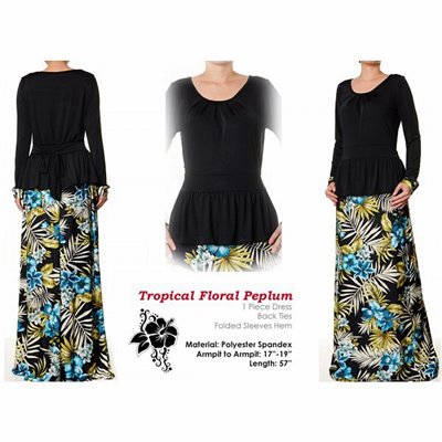 Tropical Floral Peplum Maxi Dress