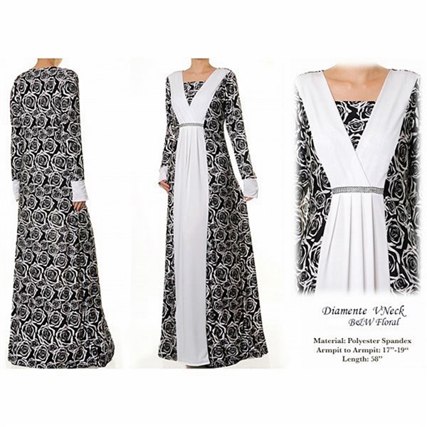 Vneck Diamente BW Floral Maxi Dress