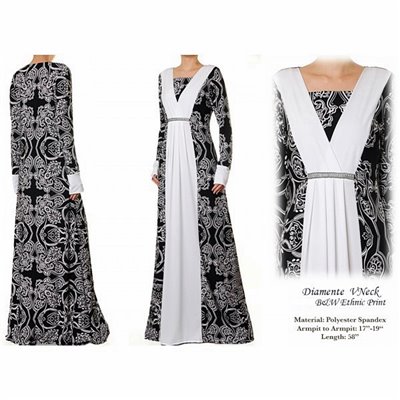 Vneck Diamente BW Ethnic Print Maxi Dress