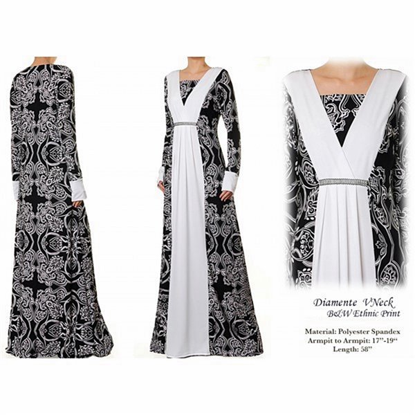 Vneck Diamente BW Ethnic Print Maxi Dress