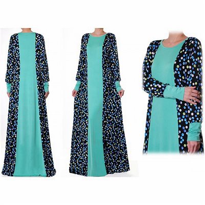 Patchwork Printed/Plain Abaya Maxi Dress