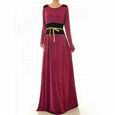 Round Neck W Lace Trim Accent Plus Maxi Dress