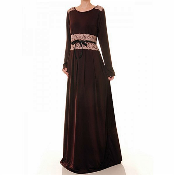 Round Neck W Lace Trim Accent Plus Maxi Dress