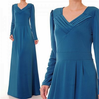 Pleated V Neckline Plus Maxi Dress